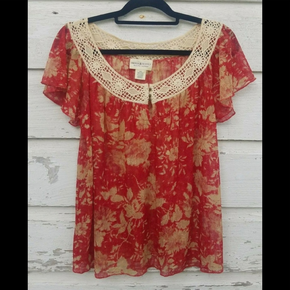 Denim & Supply Ralph Lauren women's red/tan top M